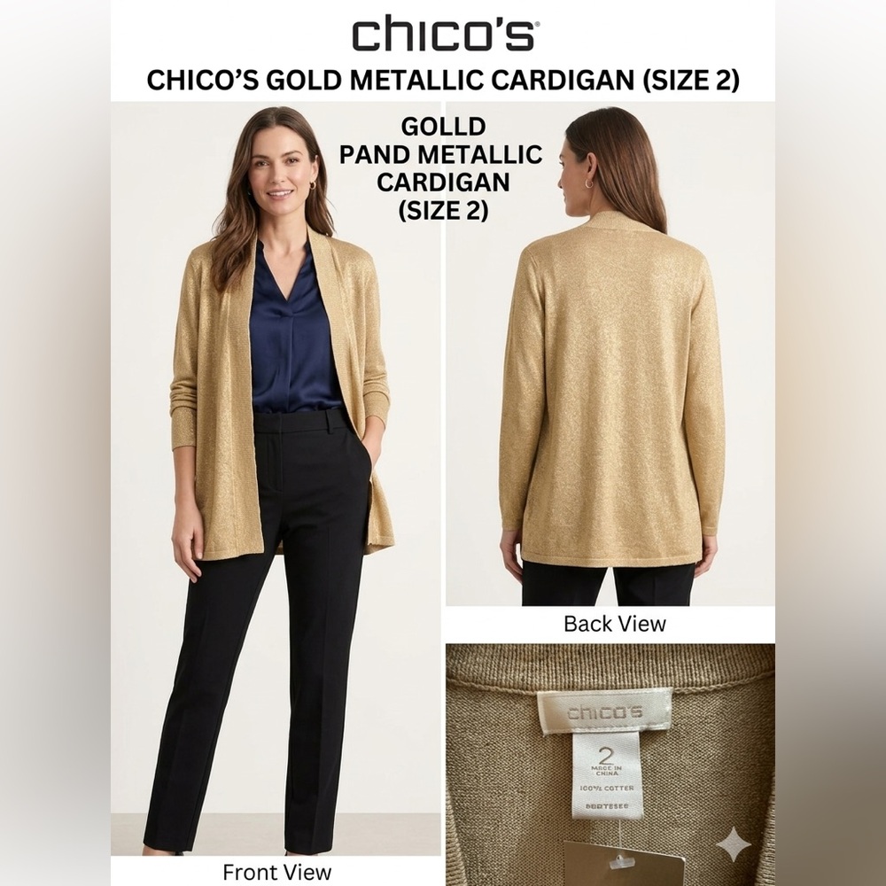 Chico's Gold Metallic Cardigan Sweater brand new with tags size 2